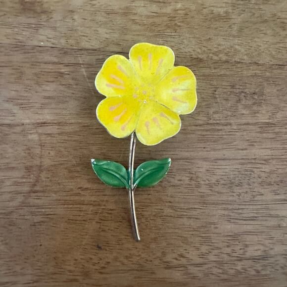 Vintage Yellow Enamel Floral Pin Pendant - Picture 1 of 3